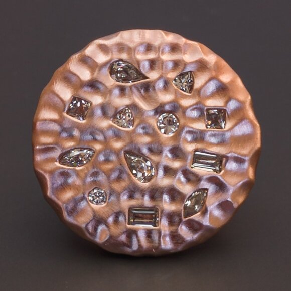 Sterling Silver Hammered Disc Ring with Mixed-Cut CZ — Rose Finish, Size 6 - Picture 11 of 11